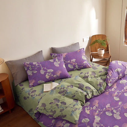 Retro Ginkgo Leaf Cotton Reversible Bedding Set