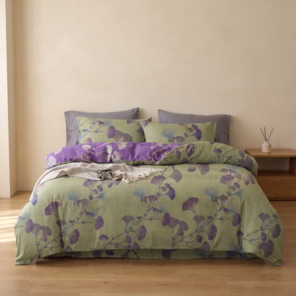 Retro Ginkgo Leaf Cotton Reversible Bedding Set