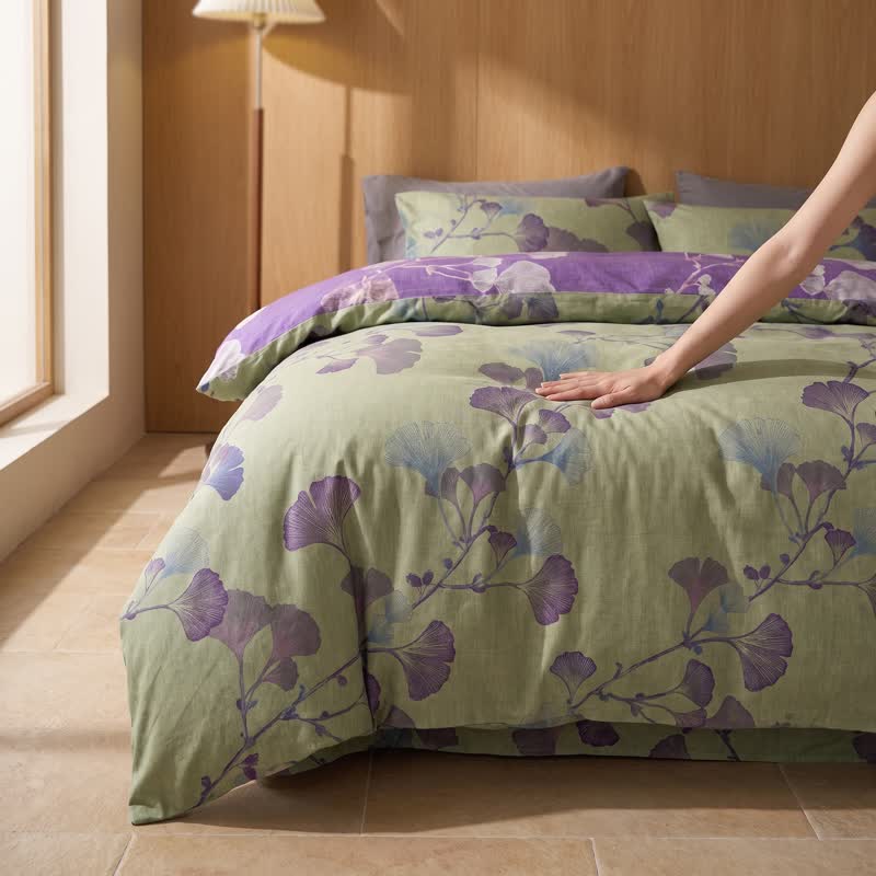 Retro Ginkgo Leaf Cotton Reversible Bedding Set