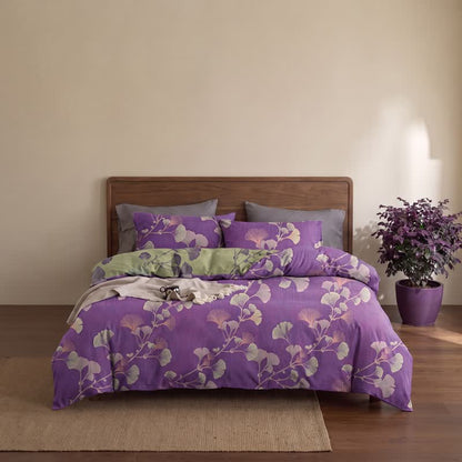 Retro Ginkgo Leaf Cotton Reversible Bedding Set