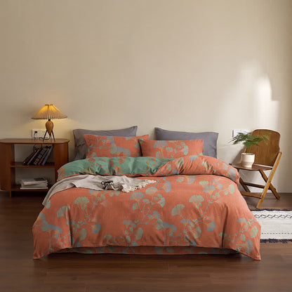Retro Ginkgo Leaf Cotton Reversible Bedding Set