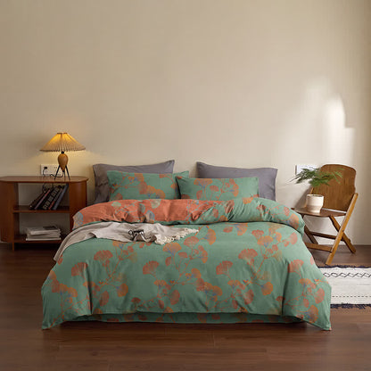 Retro Ginkgo Leaf Cotton Reversible Bedding Set