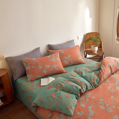 Retro Ginkgo Leaf Cotton Reversible Bedding Set