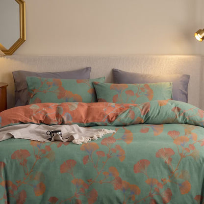 Retro Ginkgo Leaf Cotton Reversible Bedding Set