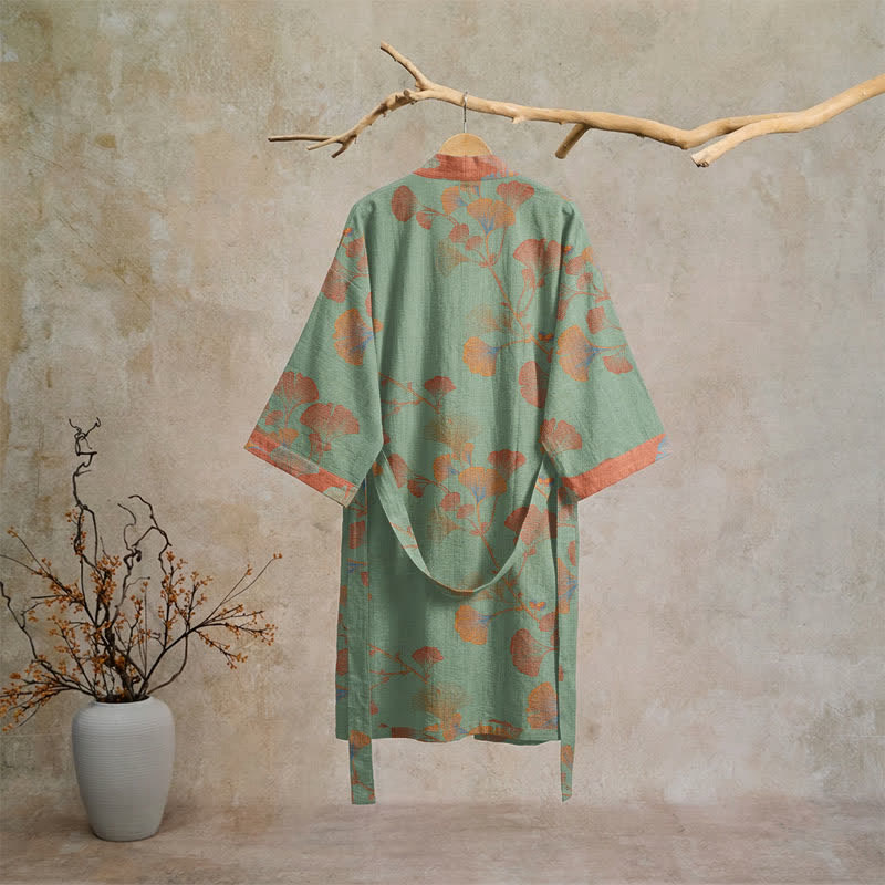 Retro Ginkgo Leaf Cotton Kimono Robe