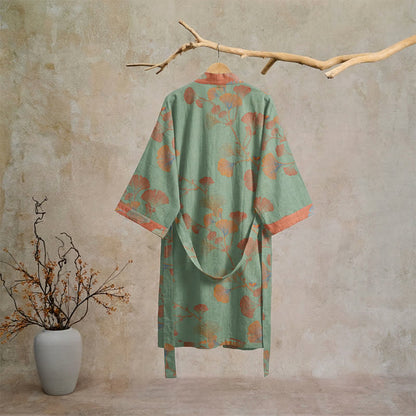 Retro Ginkgo Leaf Cotton Kimono Robe