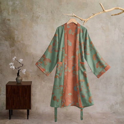 Retro Ginkgo Leaf Cotton Kimono Robe