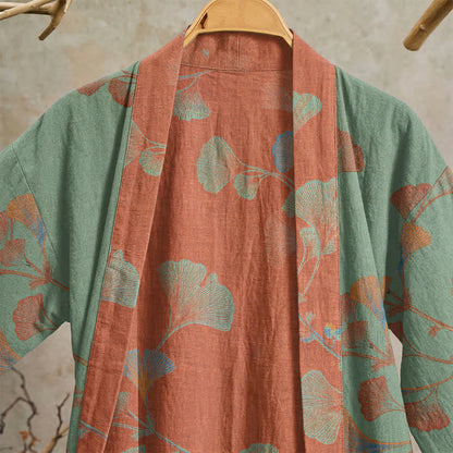 Retro Ginkgo Leaf Cotton Kimono Robe