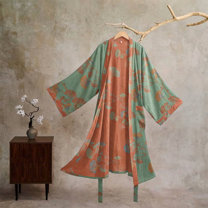 Retro Ginkgo Leaf Cotton Kimono Robe