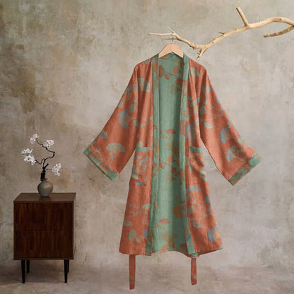 Retro Ginkgo Leaf Cotton Kimono Robe