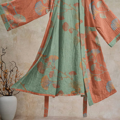 Retro Ginkgo Leaf Cotton Kimono Robe