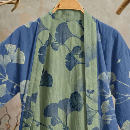 Retro Ginkgo Leaf Cotton Kimono Robe