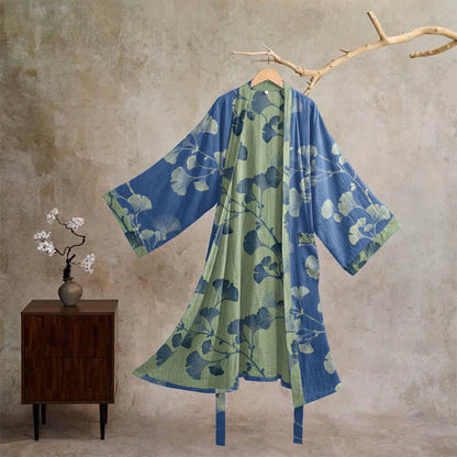 Retro Ginkgo Leaf Cotton Kimono Robe