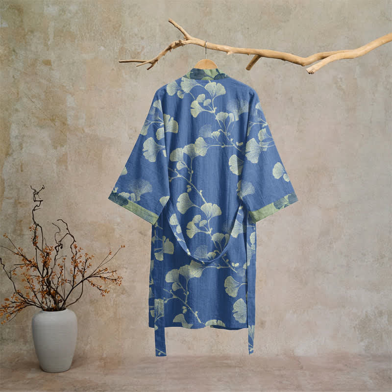 Retro Ginkgo Leaf Cotton Kimono Robe