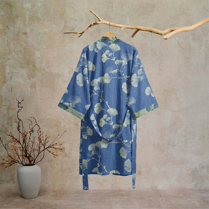 Retro Ginkgo Leaf Cotton Kimono Robe