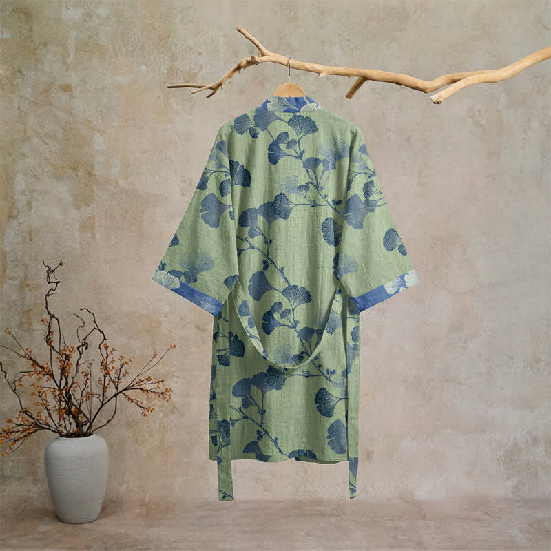 Retro Ginkgo Leaf Cotton Kimono Robe