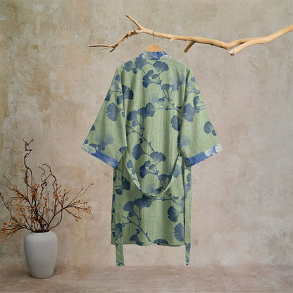 Retro Ginkgo Leaf Cotton Kimono Robe