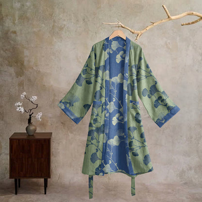Retro Ginkgo Leaf Cotton Kimono Robe