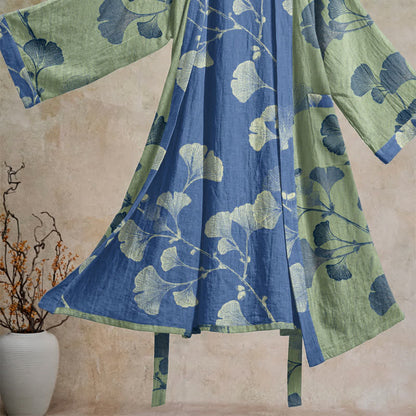 Retro Ginkgo Leaf Cotton Kimono Robe