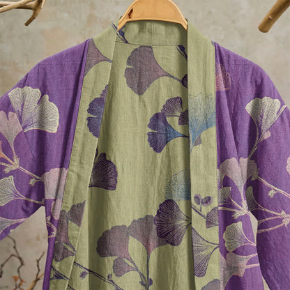 Retro Ginkgo Leaf Cotton Kimono Robe