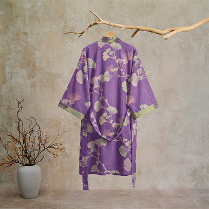 Retro Ginkgo Leaf Cotton Kimono Robe