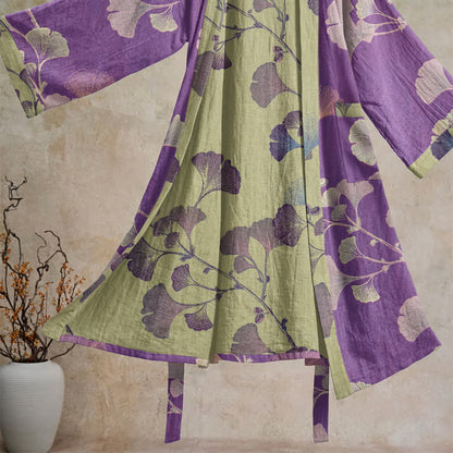 Retro Ginkgo Leaf Cotton Kimono Robe