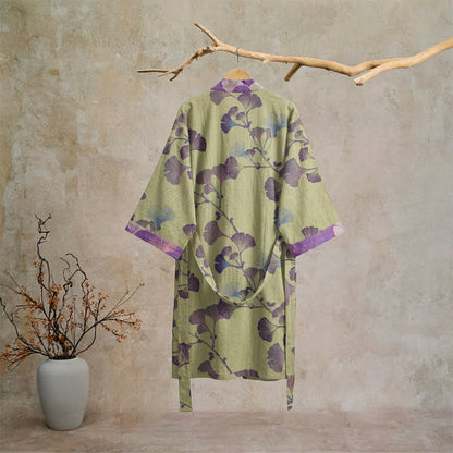 Retro Ginkgo Leaf Cotton Kimono Robe