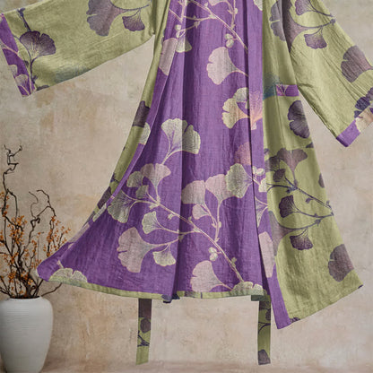 Retro Ginkgo Leaf Cotton Kimono Robe