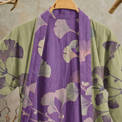 Retro Ginkgo Leaf Cotton Kimono Robe