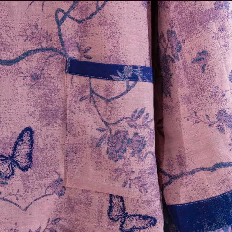 Retro Purple Butterfly Floral Cotton Loungewear Set