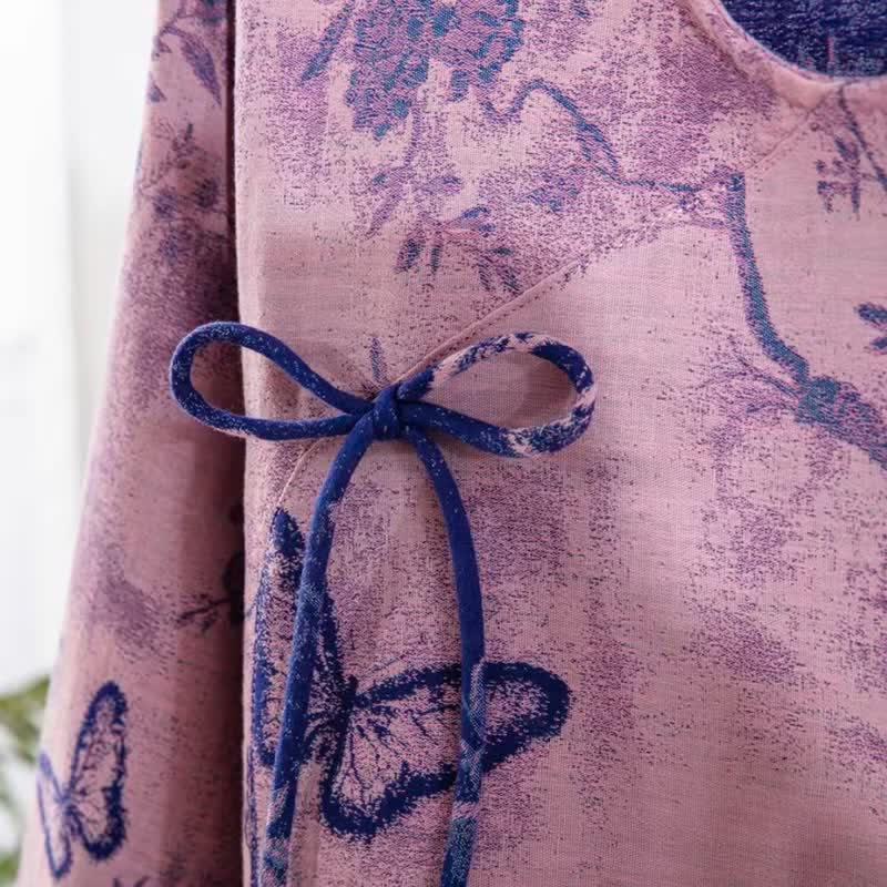 Retro Purple Butterfly Floral Cotton Loungewear Set