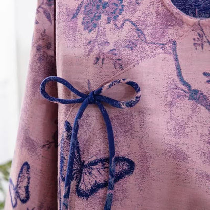 Retro Purple Butterfly Floral Cotton Loungewear Set