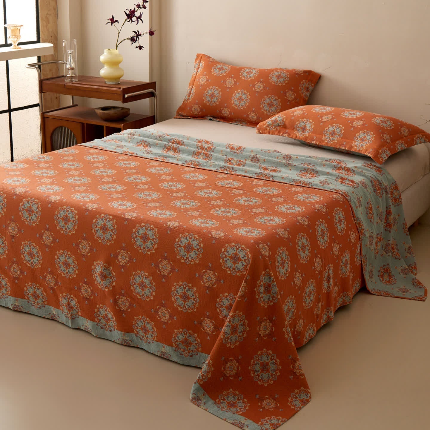 Oriental Medallion Floral Muslin Bedspread