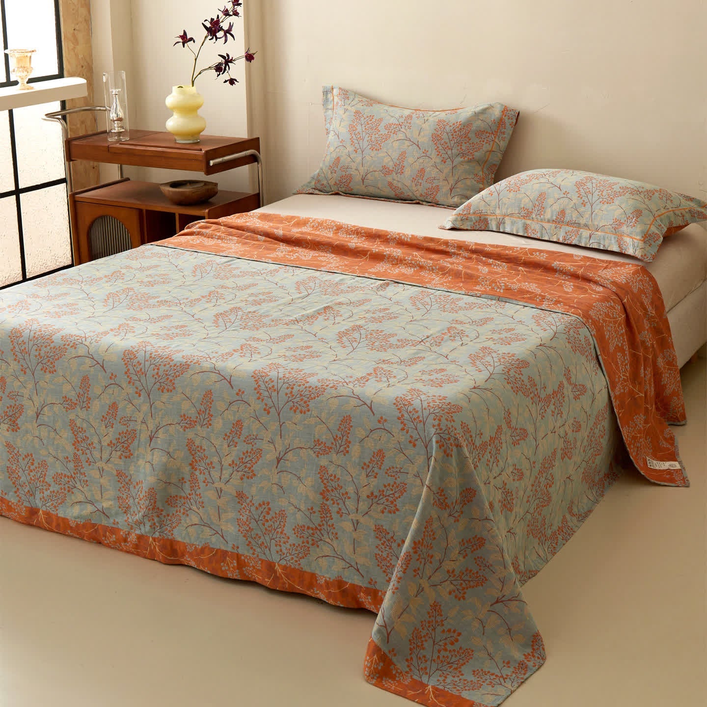 Botanical Branch Muslin Reversible Bedspread