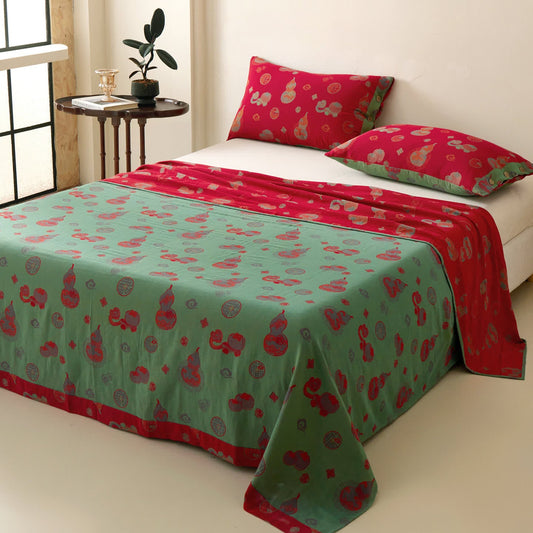 Gourd Pattern Muslin Reversible Coverlet Bedspread bedding Bedding Set Bedroom Bedspread Bedspread Set Cotton Cotton Linen Look Coverlet Floral Floral Print Goldenrod Bedding Gourd Green Home Decor King Natural Fiber Look Nature Inspired Purple Queen Red Reversible Spring Bedding Textured Fabric Look Twin