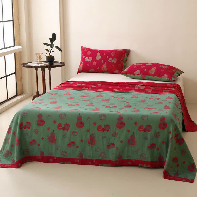 Gourd Pattern Muslin Reversible Coverlet Bedspread