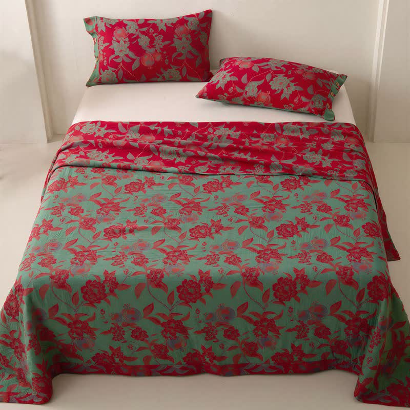Opulent Floral Muslin Reversible Bedspread