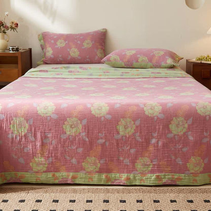 Dreamy Pastel Garden Cotton Muslin Bedspread