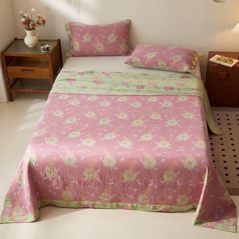 Dreamy Pastel Garden Cotton Muslin Bedspread