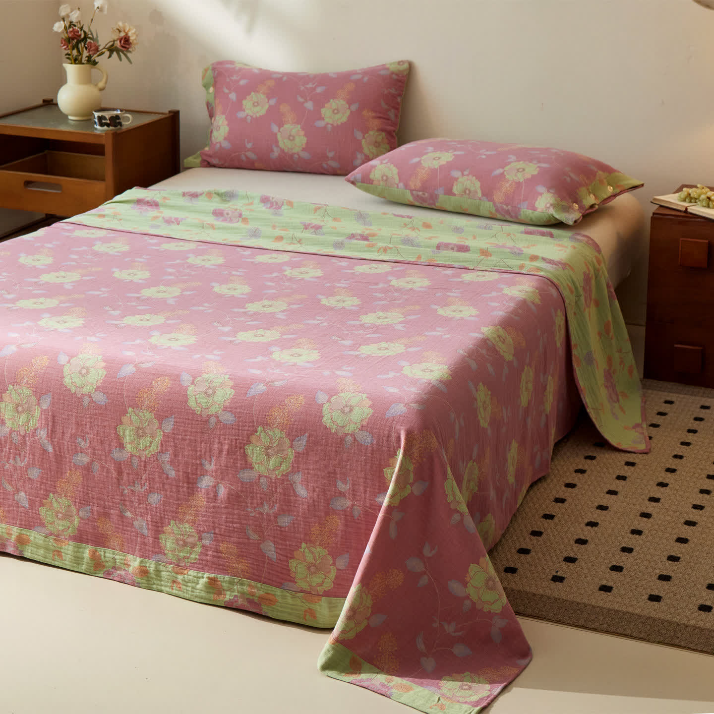 Dreamy Pastel Garden Cotton Muslin Bedspread