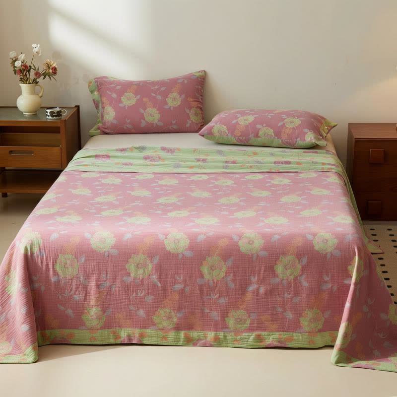 Dreamy Pastel Garden Cotton Muslin Bedspread