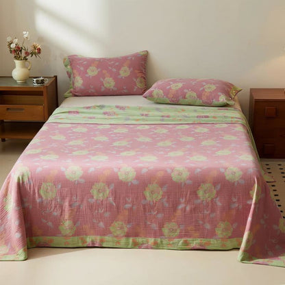 Dreamy Pastel Garden Cotton Muslin Bedspread