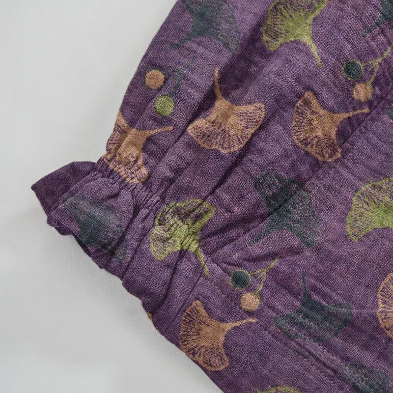 Retro‑Style Ginkgo Leaf Cotton Loose Lounge Pants Autumn Black Breathable Casual Pants Cotton Cotton Gauze Gauze Ginkgo Leaf Homewear L Leaf Loungewear newin260810 Nightwear Pajama Pajama Pants Pants Purple Sleep Pants Sleepwear Spring Summer Vintage women XL