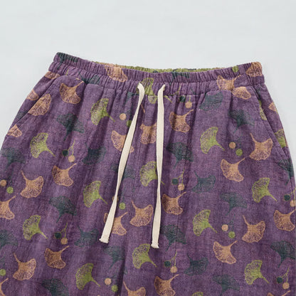 Retro‑Style Ginkgo Leaf Cotton Loose Lounge Pants Autumn Black Breathable Casual Pants Cotton Cotton Gauze Gauze Ginkgo Leaf Homewear L Leaf Loungewear newin260810 Nightwear Pajama Pajama Pants Pants Purple Sleep Pants Sleepwear Spring Summer Vintage women XL