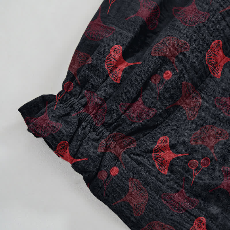 Retro‑Style Ginkgo Leaf Cotton Loose Lounge Pants Autumn Black Breathable Casual Pants Cotton Cotton Gauze Gauze Ginkgo Leaf Homewear L Leaf Loungewear newin260810 Nightwear Pajama Pajama Pants Pants Purple Sleep Pants Sleepwear Spring Summer Vintage women XL