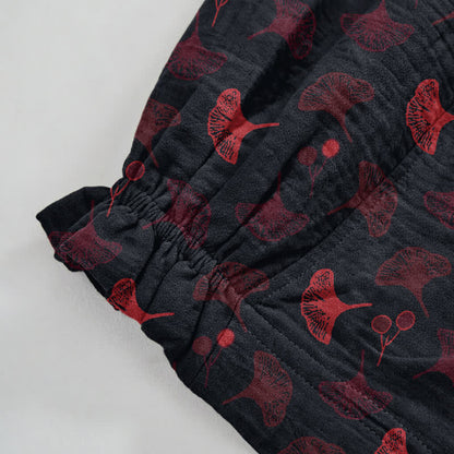 Retro‑Style Ginkgo Leaf Cotton Loose Lounge Pants Autumn Black Breathable Casual Pants Cotton Cotton Gauze Gauze Ginkgo Leaf Homewear L Leaf Loungewear newin260810 Nightwear Pajama Pajama Pants Pants Purple Sleep Pants Sleepwear Spring Summer Vintage women XL