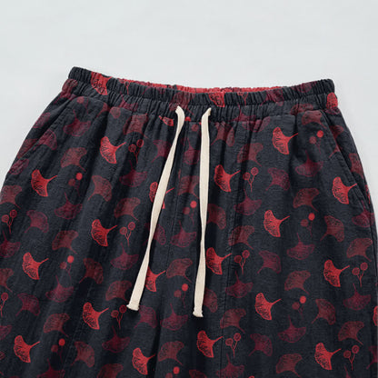 Retro‑Style Ginkgo Leaf Cotton Loose Lounge Pants Autumn Black Breathable Casual Pants Cotton Cotton Gauze Gauze Ginkgo Leaf Homewear L Leaf Loungewear newin260810 Nightwear Pajama Pajama Pants Pants Purple Sleep Pants Sleepwear Spring Summer Vintage women XL