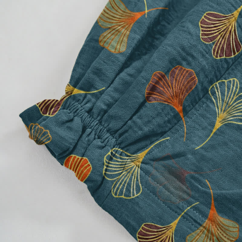 Multi‑Color Ginkgo Leaf Cotton Lounge Pants Autumn Blue Botanical Breathable Casual Pants Cotton Cotton Gauze Gauze Ginkgo Leaf Gray Homewear L Leaf Loungewear newin260810 Nightwear Pajama Pajama Pants Pants Retro Sleep Pants Sleepwear Spring Summer Vintage women XL Yellow