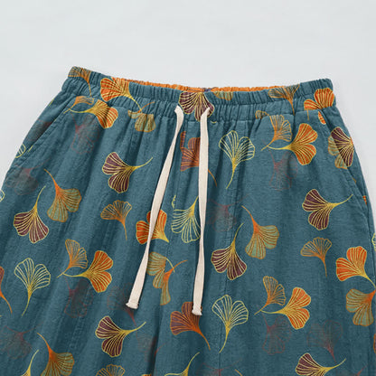 Multi‑Color Ginkgo Leaf Cotton Lounge Pants Autumn Blue Botanical Breathable Casual Pants Cotton Cotton Gauze Gauze Ginkgo Leaf Gray Homewear L Leaf Loungewear newin260810 Nightwear Pajama Pajama Pants Pants Retro Sleep Pants Sleepwear Spring Summer Vintage women XL Yellow