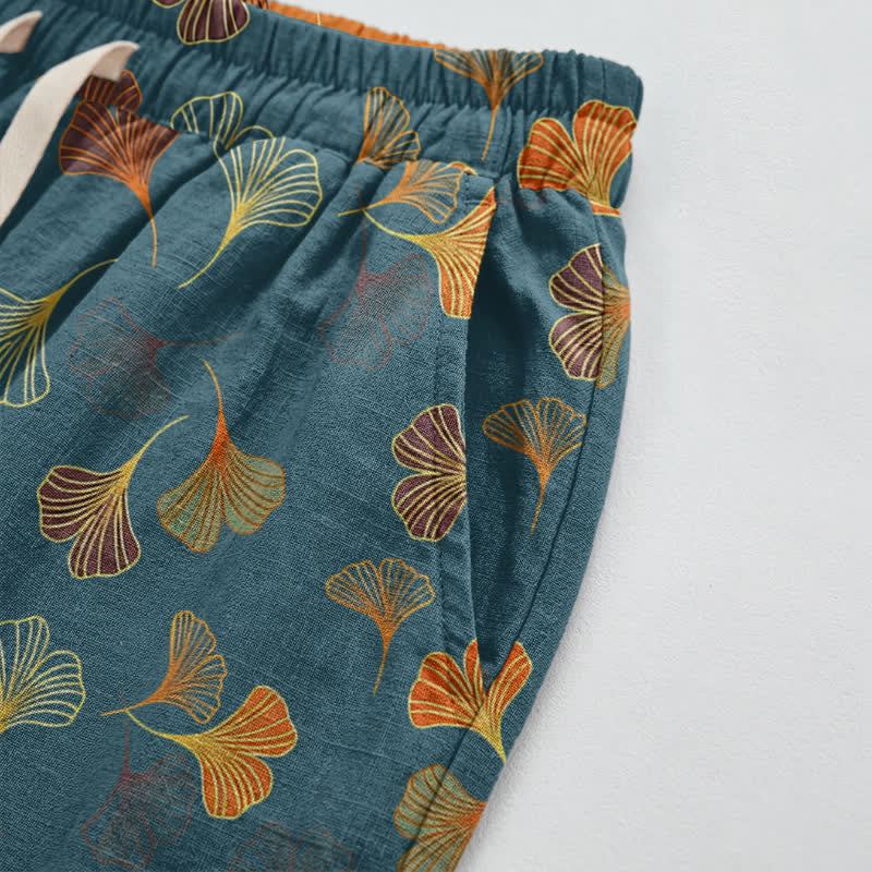 Multi‑Color Ginkgo Leaf Cotton Lounge Pants Autumn Blue Botanical Breathable Casual Pants Cotton Cotton Gauze Gauze Ginkgo Leaf Gray Homewear L Leaf Loungewear newin260810 Nightwear Pajama Pajama Pants Pants Retro Sleep Pants Sleepwear Spring Summer Vintage women XL Yellow